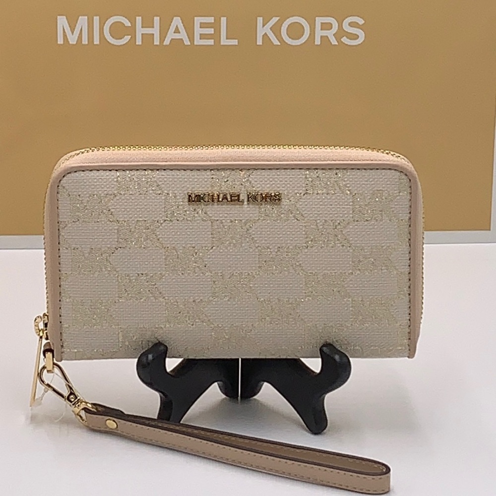 MICHAEL KORS LARGE FLAT MULTIFUNCTIONAL PHONE CASE WALLET NATURAL MULTI COLOR - Picture 2 of 14